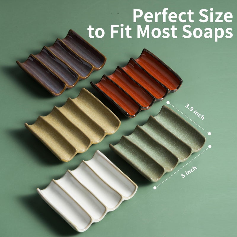 Cormomu Bathroom Soap Dish for Shower  Bar Soap Holder with Self Drain  Ceramic Soap Saver Tray for Bathroom Sink  Kitchen Counter  Drain Fluted Design to Lift Soap Keep Dry  Red - Image 4